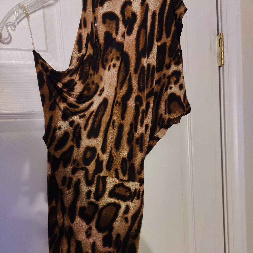 Foreign Exchange One shoulder Print Brown Dress Size S